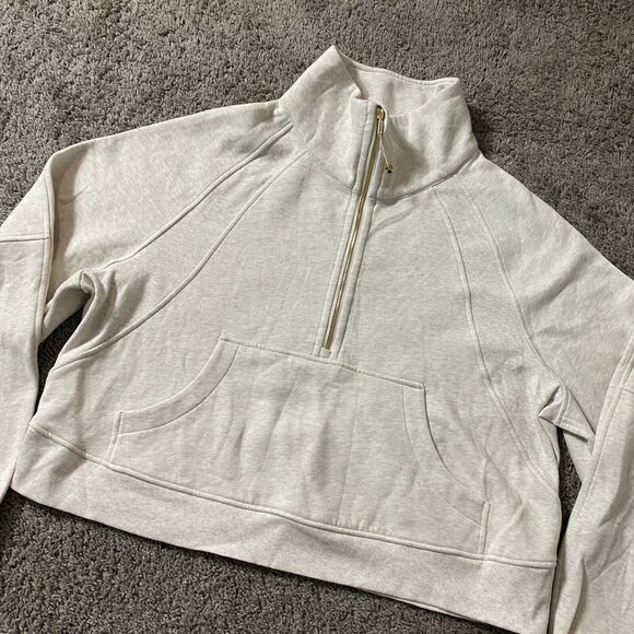Lululemon Size XL XXL Scuba Oversized Funnel-Neck Half Zip Heathered Bone Gold - Picture 5 of 9
